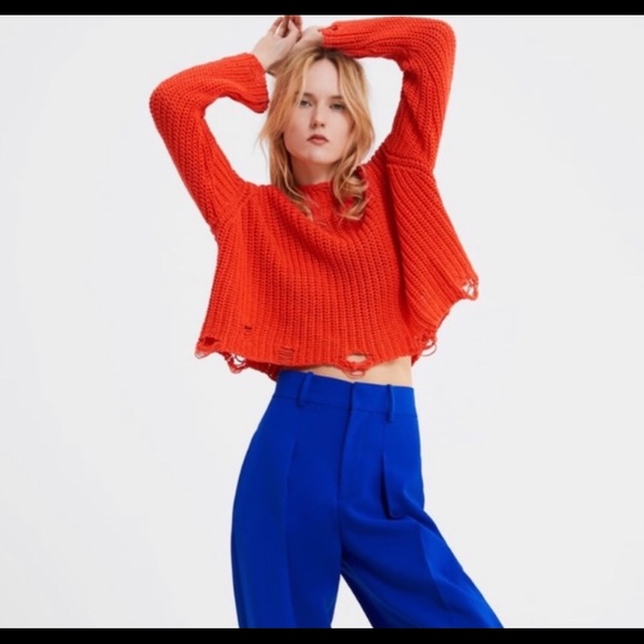 ZARA Orange distressed cropped knit - Picture 3 of 10